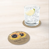 Rustic Kraft Paper Sunflower Weddenschap Ronde Kartonnen Onderzetter (Insitu)