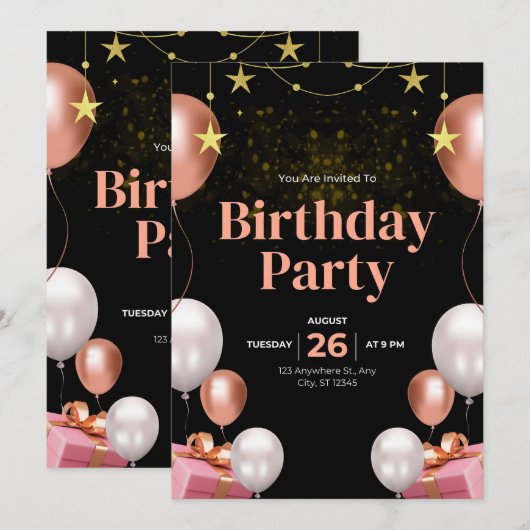 Rustic Kraft Paper Verjaardagsuitnodiging –  P Kaart (Voorkant / Achterkant)