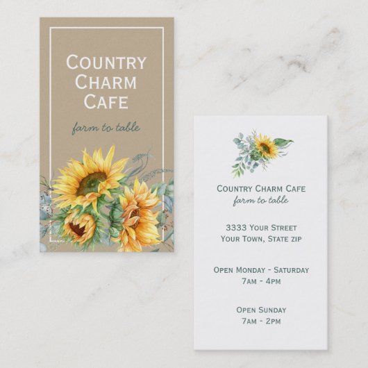 Rustic Kraft Paper Waterverf Sunflower Floral Visitekaartje (Voorkant / Achterkant)