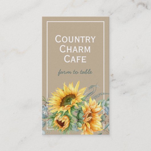Rustic Kraft Paper Waterverf Sunflower Floral Visitekaartje (Voorkant)