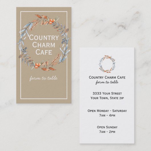 Rustic Kraft Paper Waterverf Wreater Visitekaartje (Voorkant / Achterkant)