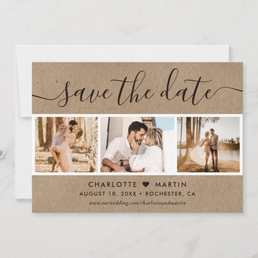 Rustic Kraft Paper Wedding 4 Foto Save The Date (Voorkant)