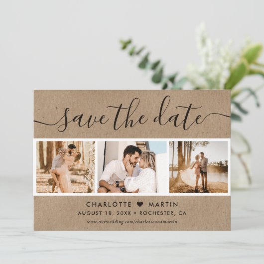 Rustic Kraft Paper Wedding 4 Foto Save The Date (Staand voorkant)