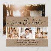 Rustic Kraft Paper Wedding 4 Foto Save The Date (Voorkant / Achterkant)