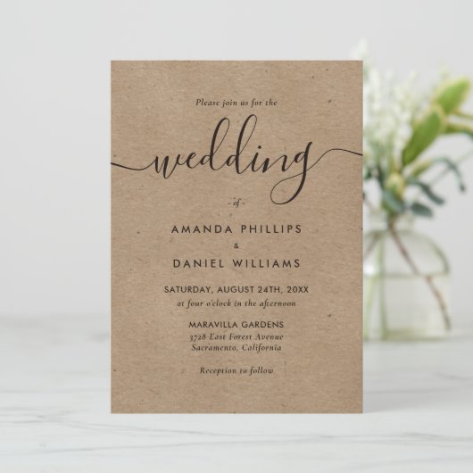 Rustic Kraft Paper Wedding Kaart (Staand voorkant)