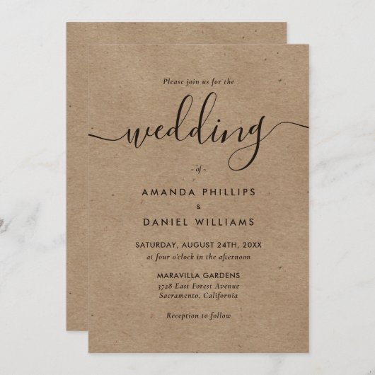 Rustic Kraft Paper Wedding Kaart (Voorkant / Achterkant)