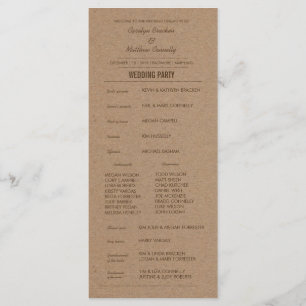 Rustic Kraft Paper Wedding Programme Programmakaart