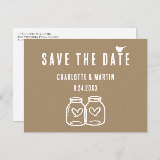 Rustic Kraft Paper Wedding Save the Date Briefkaar Aankondigingskaart (Voorkant / Achterkant)