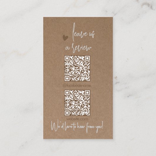 Rustic Kraft papier QR Code Visitekaartje (Achterkant)