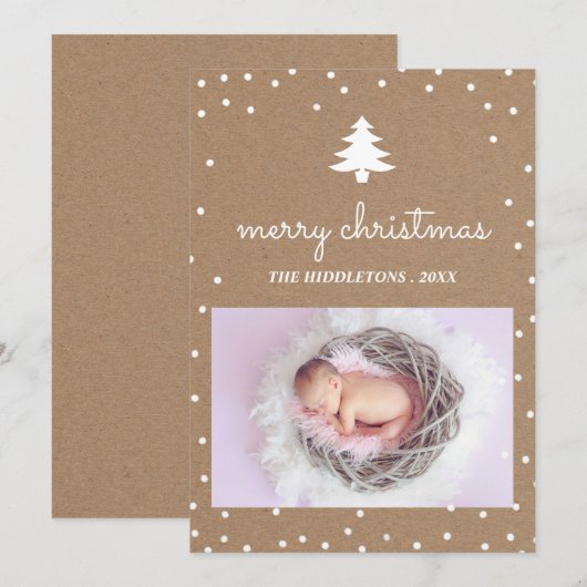 Rustic Kraft Papier Vrolijk Kerstfeest | Boomfoto Feestdagenkaart (Voorkant / Achterkant)