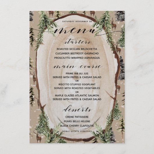 Rustic Kraft Papier Winter Woud Dinner Menu (Voorkant)
