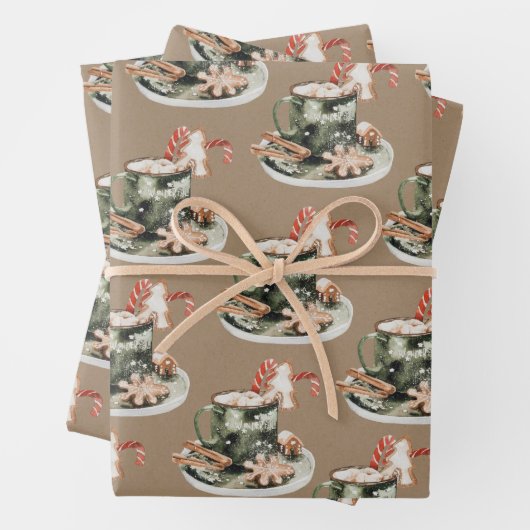 Rustic Kraft Peppermint Cocoa Gingerbrood Cookies Inpakpapier Vel (In situ)