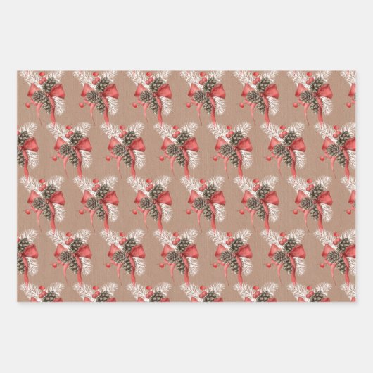 Rustic Kraft Pine Cones, Snowflakes en Stripes Inpakpapier Vel (Voorkant)