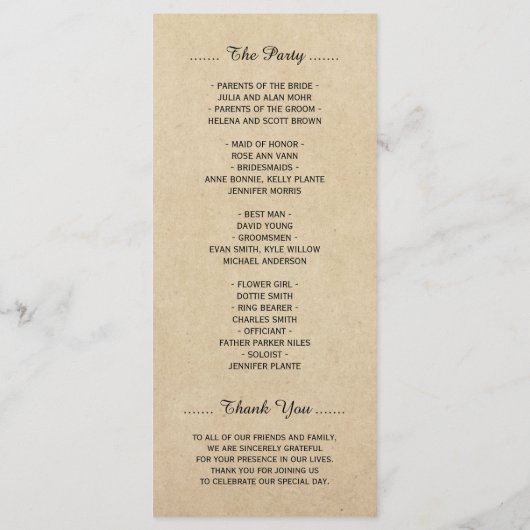 Rustic Kraft Pine Tree Forest Wedding Programme Programmakaart (Achterkant)