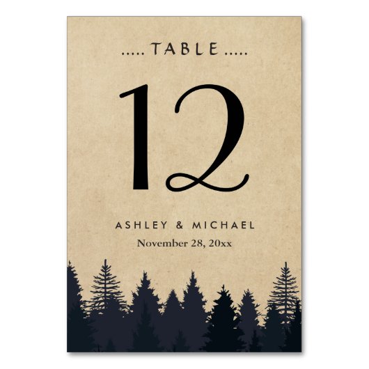 Rustic Kraft Pine Tree Forest Wedding Table Number Kaart (Achterkant)