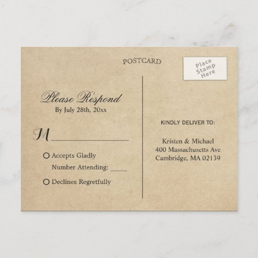 Rustic Kraft Pine Trees Forest RSVP Response Uitnodiging Briefkaart (Achterkant)