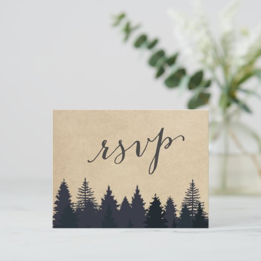 Rustic Kraft Pine Trees Forest RSVP Response Uitnodiging Briefkaart (Staand voorkant)