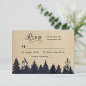 Rustic Kraft Pine Trees Winter Wedding RSVP Kaartje (Staand voorkant)