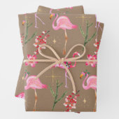 Rustic Kraft Pink Flamingo Kerstfeestdag Inpakpapier Vel (In situ)