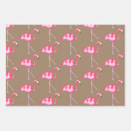 Rustic Kraft Pink Flamingoes & Roze Hibiscus Inpakpapier Vel