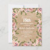 Rustic Kraft Pink Waterverf Floral 18e verjaardag Kaart (Voorkant)