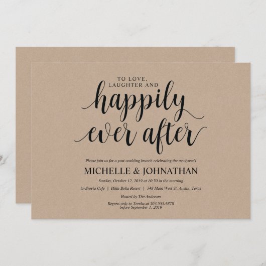 Rustic Kraft Post Wedding Brunch Invitation Kaart (Voorkant / Achterkant)