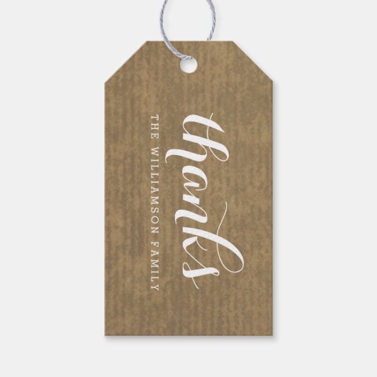 Rustic Kraft Print - Bedankt Thanksgiving familie Cadeaulabel (Voorkant)