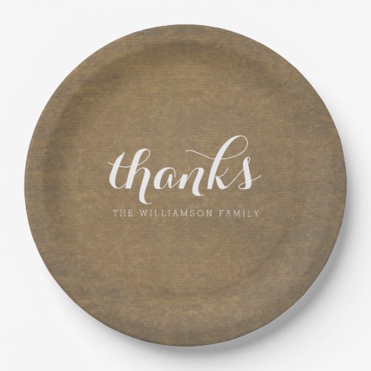 Rustic Kraft Print - Bedankt Thanksgiving familie Papieren Bordje (Voorkant)