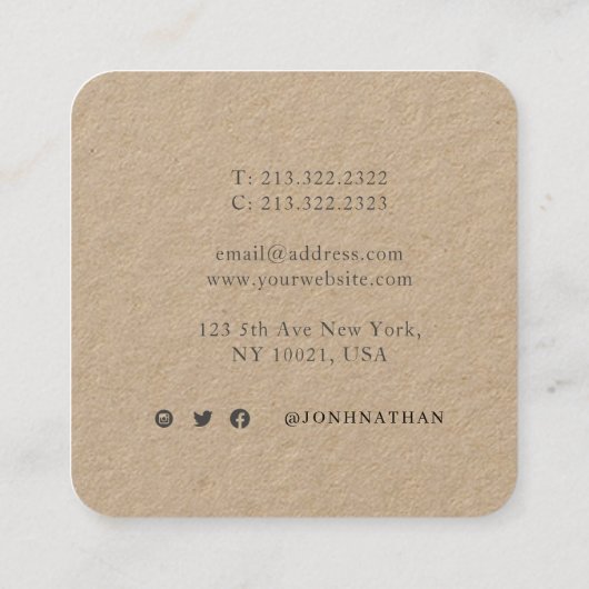 Rustic Kraft Professional Black Vierkante Visitekaartje (Achterkant)