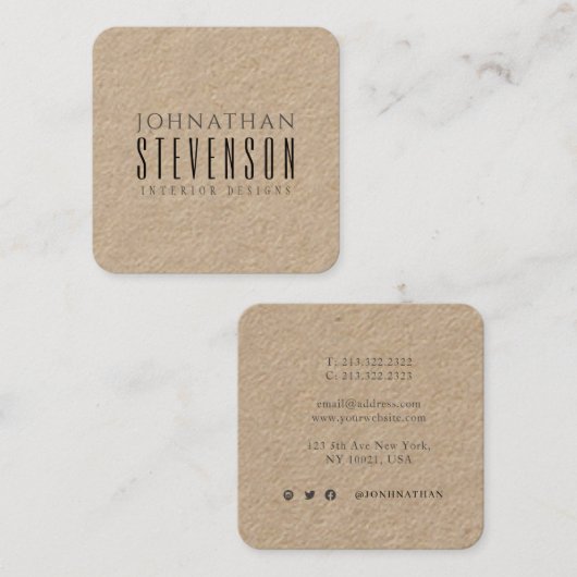 Rustic Kraft Professional Black Vierkante Visitekaartje (Voorkant / Achterkant)