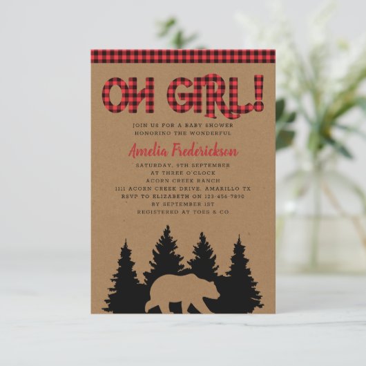Rustic Kraft Pset Oh Girl Baby shower Kaart (Staand voorkant)