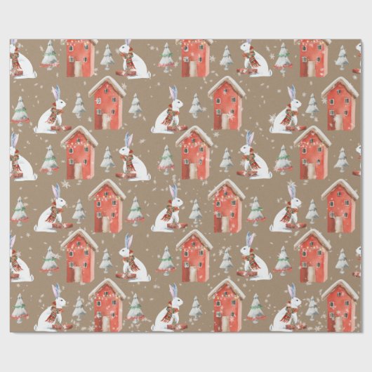 Rustic Kraft Rabbit Out Gift Kerstmis Cadeaupapier (Vlak)