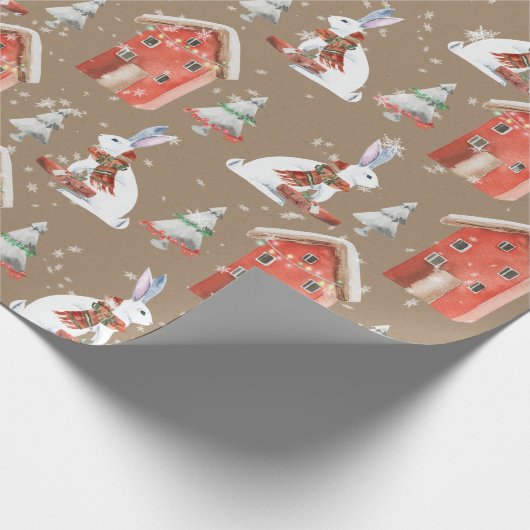 Rustic Kraft Rabbit Out Gift Kerstmis Cadeaupapier (Hoek)