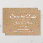 Rustic Kraft Rainbow Confetti Save the Date Kaart (Voorkant / Achterkant)