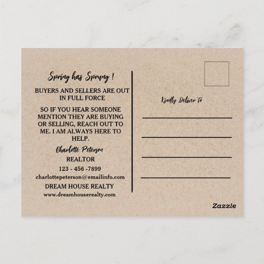 Rustic Kraft Real Estate Spring Referral Farming Briefkaart (Achterkant)
