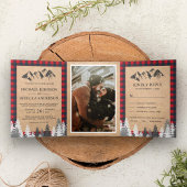 Rustic Kraft Red Buffalo Pset Mountain Wedding Drieluik Uitnodiging