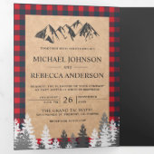 Rustic Kraft Red Buffalo Pset Mountain Wedding Drieluik Uitnodiging (Binnenzijde eerst)