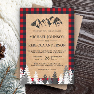 Rustic Kraft Red Buffalo Pset Mountain Wedding Kaart