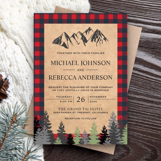 Rustic Kraft Red Buffalo Pset Mountain Wedding Kaart