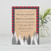 Rustic Kraft Red Buffalo Pset White Pine Wedding Kaart (Staand voorkant)