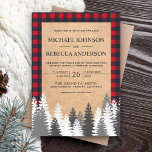 Rustic Kraft Red Buffalo Pset White Pine Wedding Kaart<br><div class="desc">Verrijk je gasten met deze elegante uitnodiging voor een bruiloft met sneeuw bedekte dennenbomen met opvallende typografie. Voeg eenvoudig uw gebeurtenisdetails op deze makkelijk te gebruiken sjabloon toe om het één-van-een-soort uitnodiging te maken. Draai de kaart om een rood buffelpatroon op de achterkant van de kaart te laten zien.</div>
