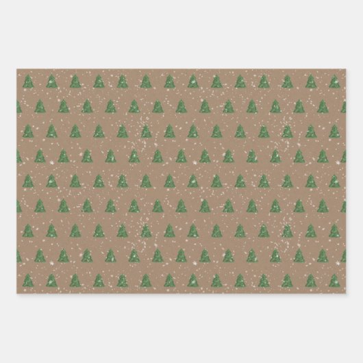 Rustic Kraft Red en Green Kerstbomen Inpakpapier Vel (Voorkant 2)