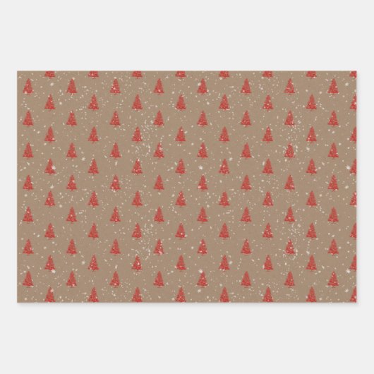 Rustic Kraft Red en Green Kerstbomen Inpakpapier Vel (Voorkant)