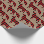 Rustic Kraft Red Fox Buffalo geplakt voor kerstmis Cadeaupapier (Hoek)