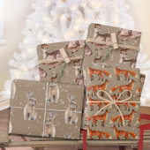 Rustic Kraft Red Fox Doe Hare & Snowflakes Inpakpapier Vel