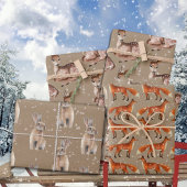 Rustic Kraft Red Fox Doe Hare & Snowflakes Inpakpapier Vel