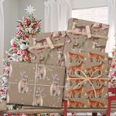Rustic Kraft Red Fox Doe Hare & Snowflakes Inpakpapier Vel