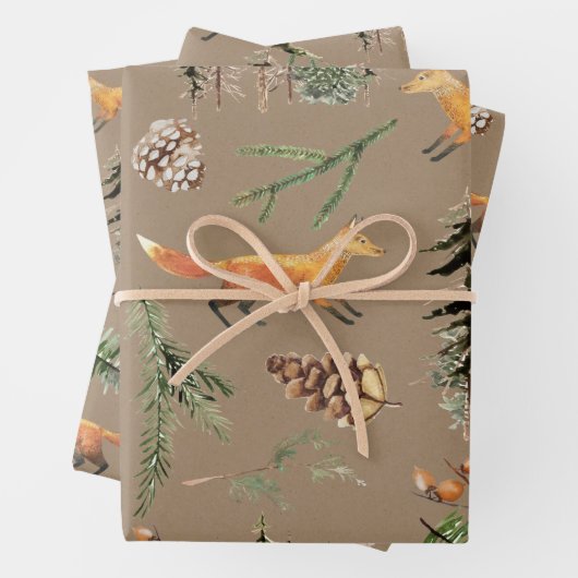 Rustic Kraft Red Fox in het bos Inpakpapier Vel (In situ)