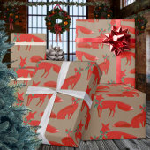 Rustic Kraft Red Foxes op een heilige datum Cadeaupapier