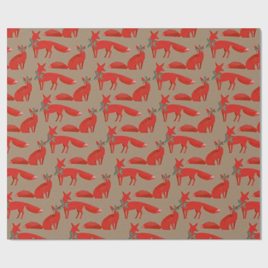 Rustic Kraft Red Foxes op een heilige datum Cadeaupapier (Vlak)